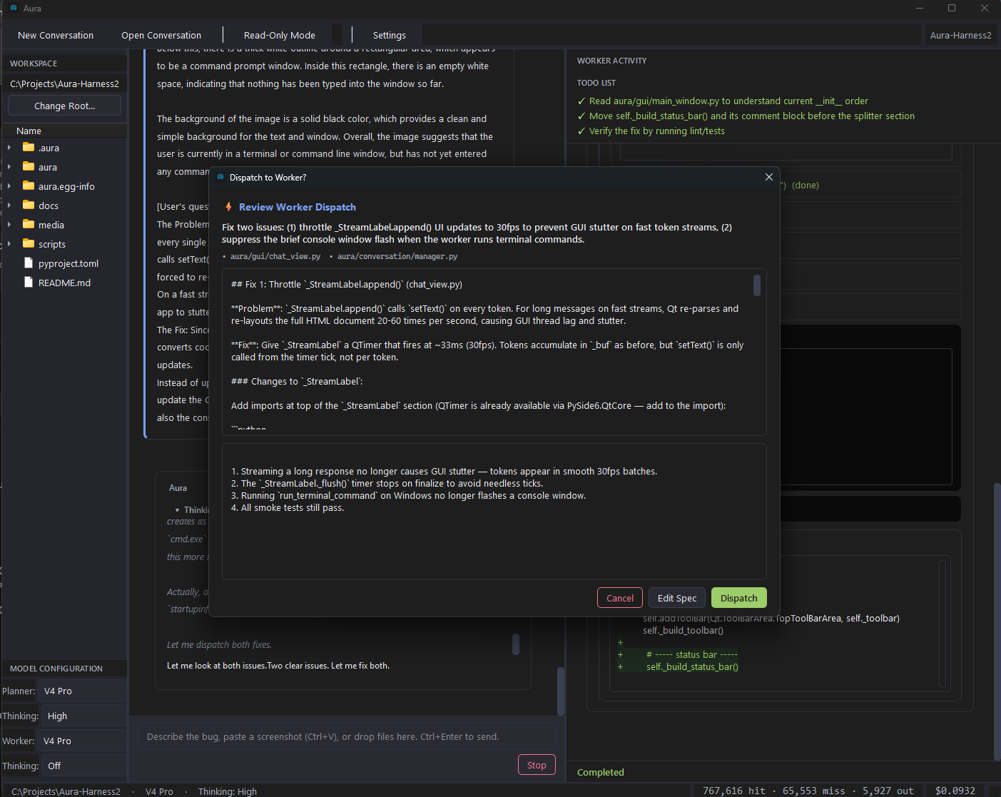 Aura IDE dispatch screen.