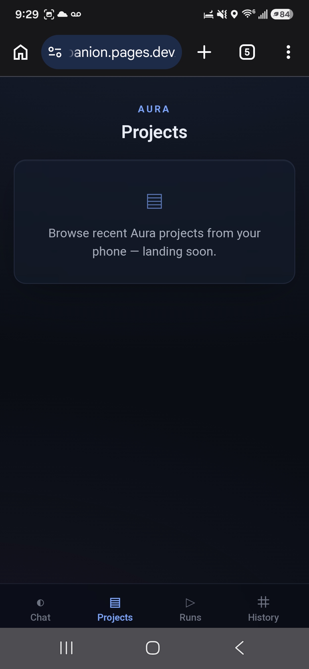 Aura Companion project screen.